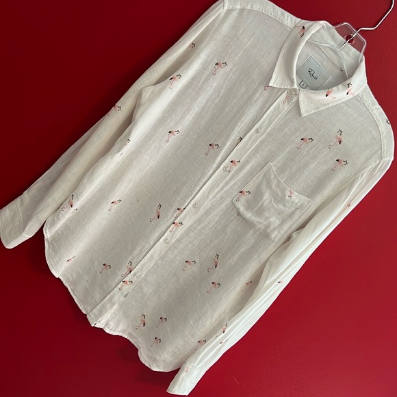 Rails Charli Retro Flamingos Linen Blend Long Sleeve Button Down Shirt S - Picture 7 of 7